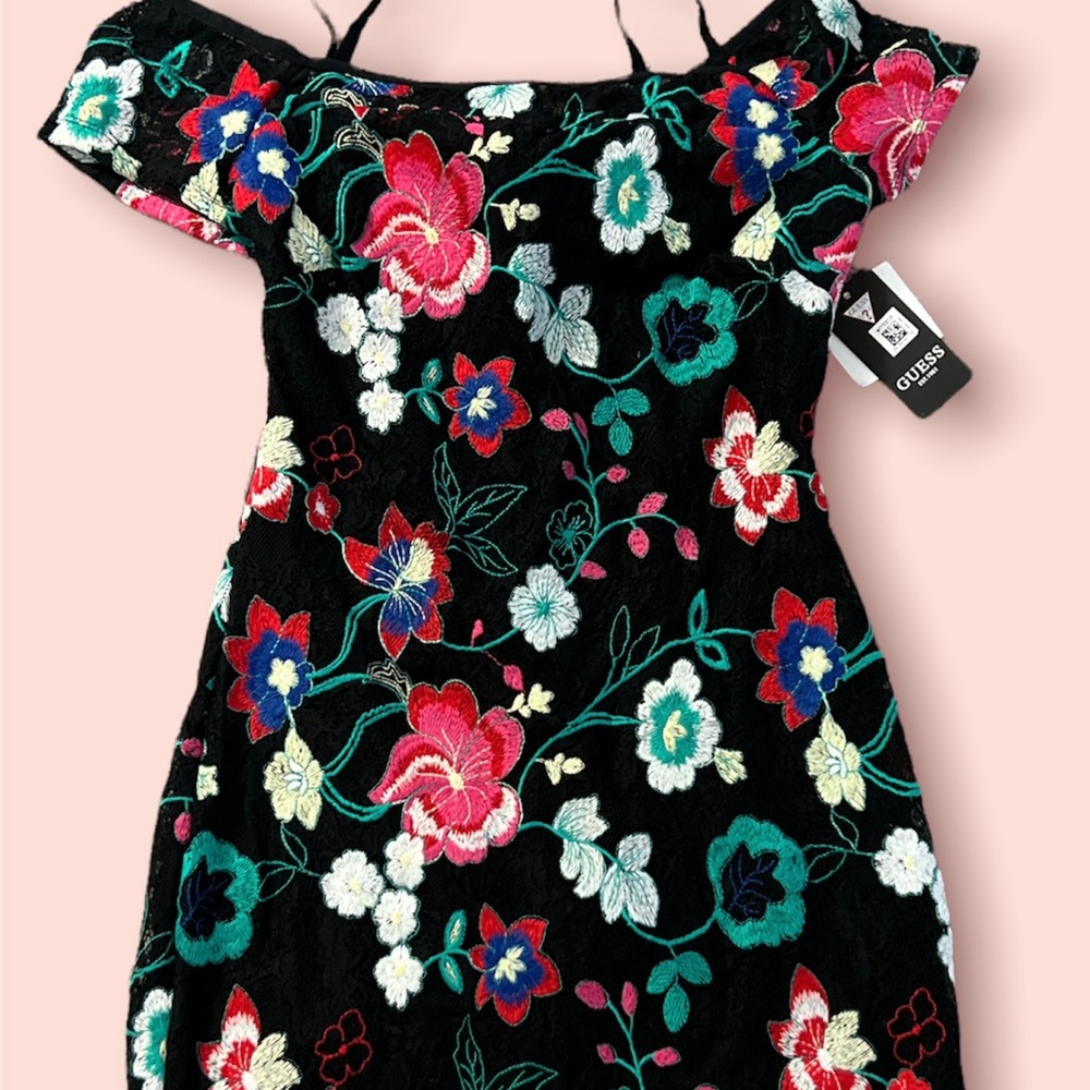 Black floral embroidered lace dress